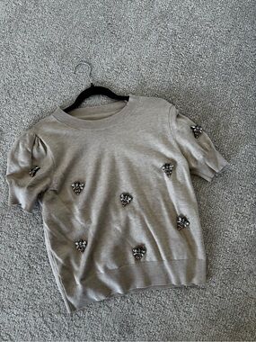 ' Short-Sleeve Embellished Knit Top - Taupe